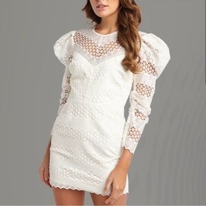bardot lana white lace puff sleeve mini cocktail dress XS NWT $139